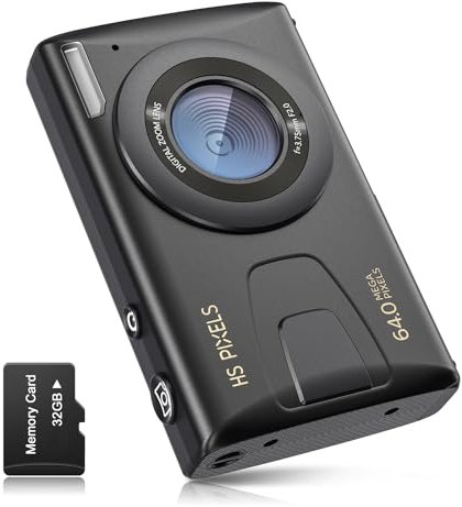 CCN Fotocamera digitale, 64MP 1080P FHD Fotocamera con schermo da 3,0, 18X Zoom Digitale Macchina fotografica compatta portatile con 32GB TF Card, Cavo USB, per adolescenti bambini adulti, Nero