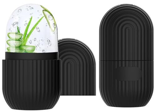 FLOWERUN Lot de 2 Ice Roller, Glaçon Visage Réutilisable en Silicone, Outil de Massage Glacé pour le Visage, Réduction des Pores et des Cernes, Pour Soins Beauté Maison (Rayures Noires)