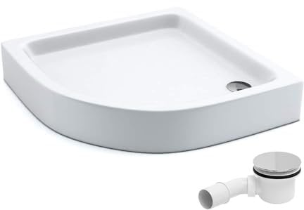 AQUABAD Duschwanne/Duschtasse | Komplettset Forta Plus mit LeakProtect Technologie Smooth White 80x80cm Viertelkreis R55 | inkl. Ablaufgarnitur/Siphon Alcadran A49CR