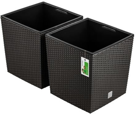 2X Blumentopf Blumenkübel Rattan-Optik 64 Liter - 39 x 41,5cm - Pflanzkübel mit Einsatz, Übertopf für Garten, Balkon & Innenbereich, wetterfest, Kunststoff, Umbra