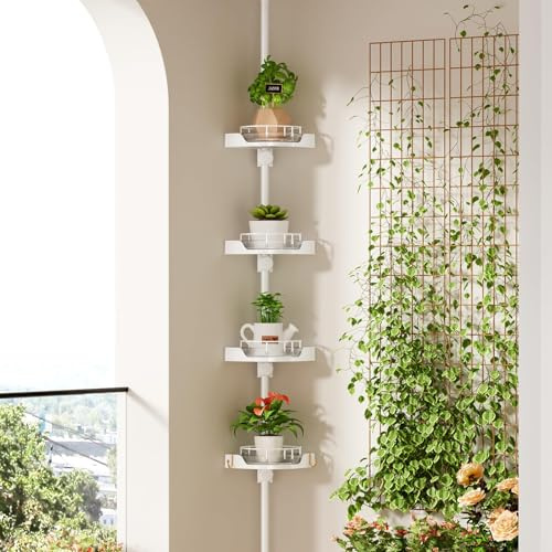 Generisch Corner Shower Caddy Tension Pole Organizer - 4-Tier 360° Rotating Plastic Shelves with Safety Guardrail, Adjustable Rustproof Bathroom Storage for Shower & Bathtub (White)