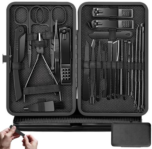 24Pcs Nail Clippers Set for Mens Grooming Kits, Mens Manicure Set for Women, Nail Scissors Stainless Steel Professional Pedicure Sets for Feet, Nail Care Tools Grooming Kit with Travel Case