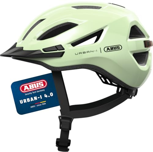 ABUS Stadthelm Urban-I 4.0 - Fahrradhelm mit aufladbarem Rücklicht, 2 Leuchtmodi, Schirm, Zopf-Öffnung und magnetischem Verschluss - für Jugendliche, Frauen und Männer