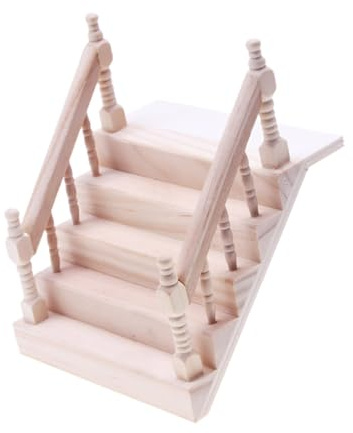 xbiez Realistische Miniatur-Treppe aus stabilen Holzmaterialien, mit Handlauf für Puppenhäuser, Zubehör, Setups im Maßstab 1, 12, Möbel, Holz, kleine Treppenmodell