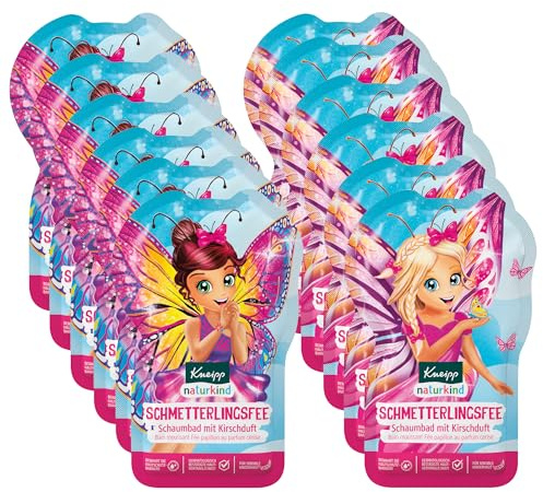Kneipp Naturkind - Fata delle farfalle per il bagno con profumo di ciliegia, per la pelle sensibile dei bambini, 12 x 40 ml