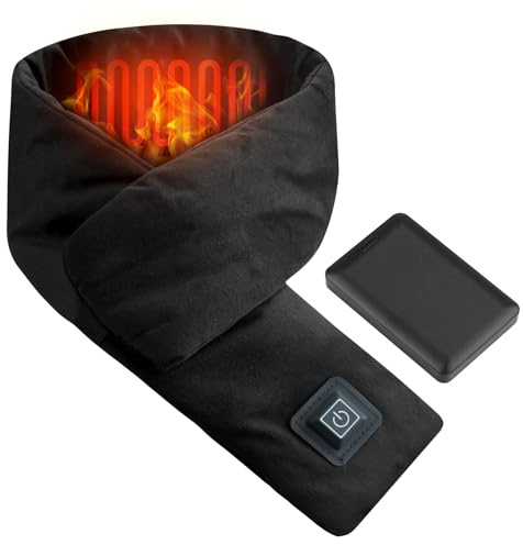 TUT Heated Scarf for Women Men, USB Heated Neck Scarf with 5000mAh Power Bank, Rechargeable Neck Heat Pad for Pain Relief, Heated Neck Warmer with 3 Heat Settings for Skiing Camping Hiking (Black)