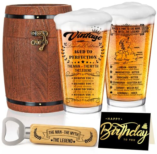 Joybble Valentine's Day Gifts for Men, Birthday Gifts for Men with Birthday Cards, Beer Glass in Vintage Box, 470ml Personalised Gift Beer Glasses Gift Ideas, Retirement Gift for Husband Dad
