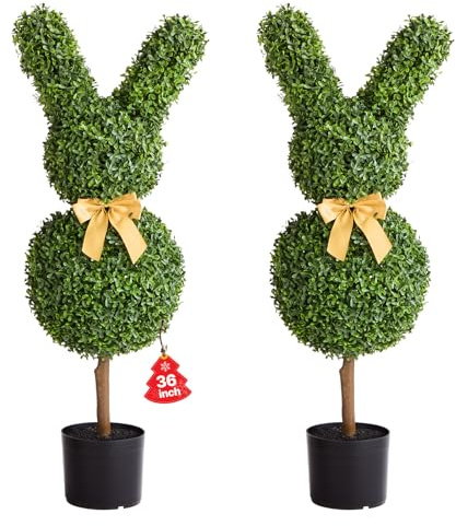 VEVOR Artificial Topiary Bunny-Shape Boxwood Ball, 2 Set 914mm Faux Boxwood Plant Balls, Fake Silk Tree Look Real, Easy Assembly for Decor Front Porch Outdoor Patio Garden Balcony Backyard Indoor