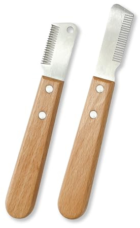 ETIALURE 2PCS Professional Stripping Knife for Dogs, Pet Hair Removal Comb for Massaging, Grooming, Cat Hair Brush with Wooden Handles and Stainless Steel Blades