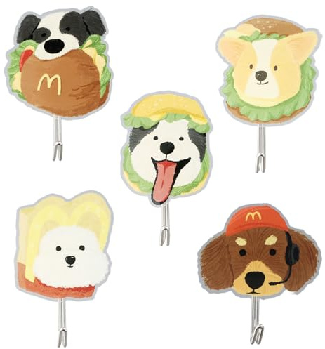 Culinavog 5 Piezas Perchero Infantil, Colgadores Adhesivos con Forma de Perro, Colgador Llaves, Ganchos de Pared de Plástico para Baño, Habitación Infantil, Cocina, Toallas, Sombreros