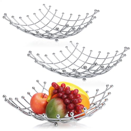 com-four® 3x coupe à fruits en acier inox chromé, panier décoratif argenté | coupe au design moderne