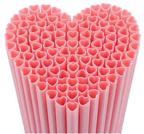 Lot de 100 pailles rigides réutilisables en forme de cœur emballées individuellement pour la Saint-Valentin, cocktails et événements, fête prénuptiale, fête de mariage, décorations de fête