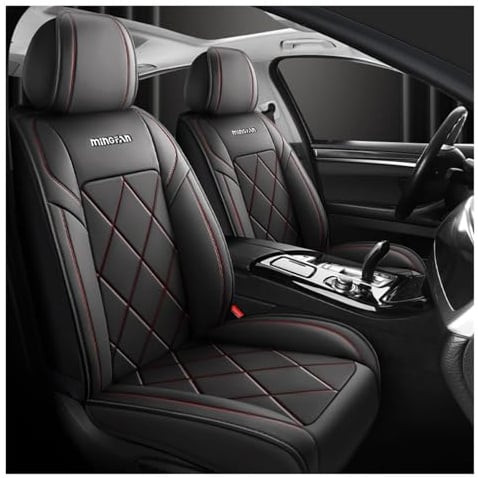 ZHISHIGUO Auto Sitzbezüge Sets FüR Toyota Hilux 2018-2023 2024 2025, Leder Auto Schonbezug Full Set Sitzbezug, Auto Sitzbezüge Airbag Kompatibel, Wasserdicht Sitzbezug(Black red)