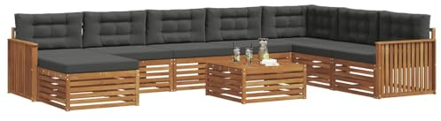 vidaXL Sofagarnituren 9 pcs Natur und Anthrazit Massivholz Akazie, Akazienholz Outdoor-Sofa-Set, modernes Gartenmöbel, Bequeme Liege, modulare Design, Poolbereich geeignet