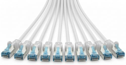 Cable de red CAT 6A 2 m, blanco, 10 Gbit/s, RJ45, cable LAN (S/FTP PIMF, 500 MHz, AWG27, chapado en oro), cable de conexión Ethernet para enrutador, módem, conmutador, ordenador, 10 unidades