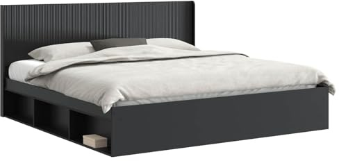 vidaXL Bettgestell mit Stauraum und Kopfteil Schwarz 200 x 200 cm, Moderner Bettgestell, stylische Kopfteil, rechteckiger Stauraum, platzsparende Möbel für Dein Schlafzimmer