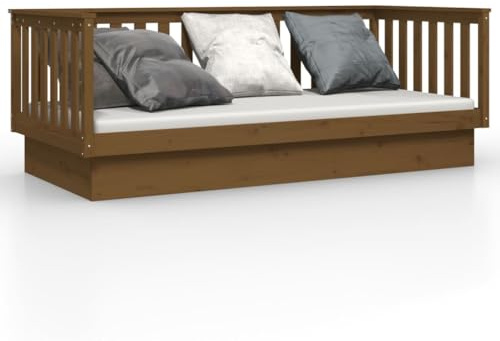 mtlskopl Tagesbett 80x200 cm aus Massivholz Kiefer - Vielseitiges Sofabett und Kojenbett mit Lattenrost und 3-seitigem Bettgitter für Schlafzimmer und Wohnzimmer, Honigbraun