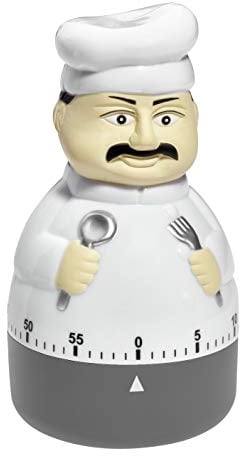 TFA Dostmann Küchen-Timer Koch, 38.1008, Eieruhr, in Form eines Koch, Metall-Aufzugswerk, weiß, l60 x b60 x h135 mm