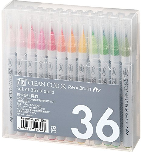 Kuretake ZIG CLEAN COLOR Real Brush Set (36 colors), Aquarelle Peinture Extra Fine Brush Pen, RB-6000AT/36V