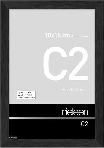 nielsen Bilderrahmen, 10 x 15 cm, Aluminium, Schwarz matt, Fotorahmen zum Auftstellen und Aufhängen im Hoch- & Querformat, Echtglas, C2