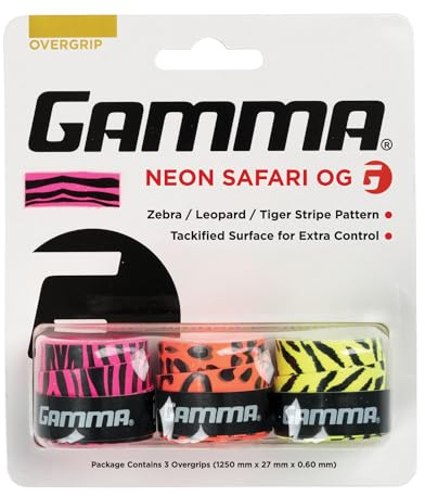 Gamma Sports Neon Tac, Neon Dri, Neon Safari Tennis Over Grip, High Performance, Badminton, Pickleball, Racquet Sports OG, Moisture Wicking Surface