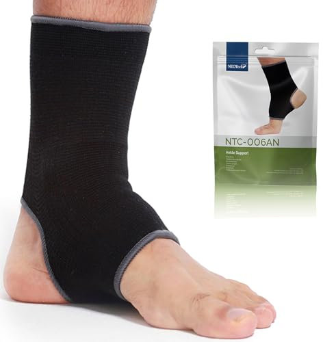 NEOtech Care Sprunggelenkbandage - Elastisches & Atmungsaktives - Mittlere Kompression (Schwarz, 1 Einheit, Größe L)