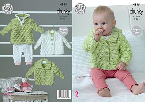 King Cole Baby Chunky Knitting Pattern Raglan Sleeve Hoody Jacket & Matinee Coat (4845),Multicolor,14 - 22 chest