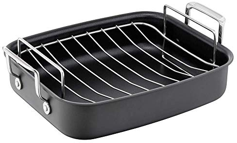 Tefal Jamie Oliver Premium Harteloxierter Bräter mit Gestell, 26 x 32 cm, Aluminium mit Edelstahlgriff und -boden, Schwarz, Rechteckig