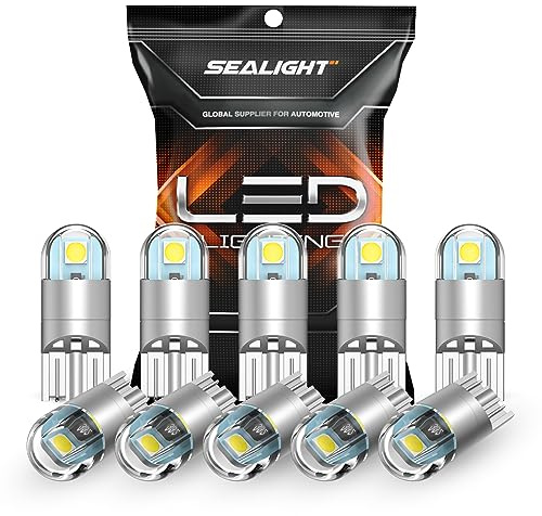 SEALIGHT 194 LED Bulb 6000K White, License Plate Light, Dome Light, T10 168 2825 W5W 3030 Bright Chips Wedge for Replacement Light Bulb, Map Trunk Door Courtesy Dash LED Light Bulb,Pack of 10
