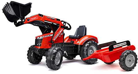 Falk I Massey Ferguson Kindertraktor S8740 I Trettraktor mit Frontlader, Anhänger & Hupe I Pedaltraktor für Kinder 3–7 Jahre I Spielzeugtraktor Outdoor I Trecker mit Lenkrad.
