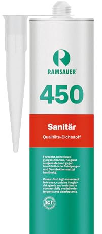 RAMSAUER 450 Sanitär 1K Silikon (Blaugrau) - 310ml Kartusche, ideal für Feuchträume & Nassbereiche, Lebensmittelbereich, leicht verarbeitbar, schnelle Tiefhärtung, optimale Glättbarkeit