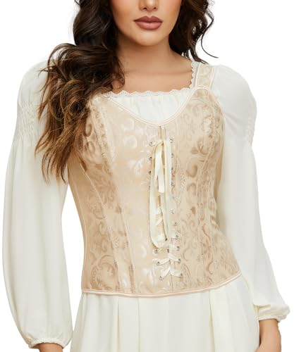 SLIMBELLE Korsett sexy Damen Corsage Vintage Vollbrust Bridal Wäsche Gothic Korsage Top Satin Bustier mit Träger Reißverschluss in Schwarz o. Beige S-6XL