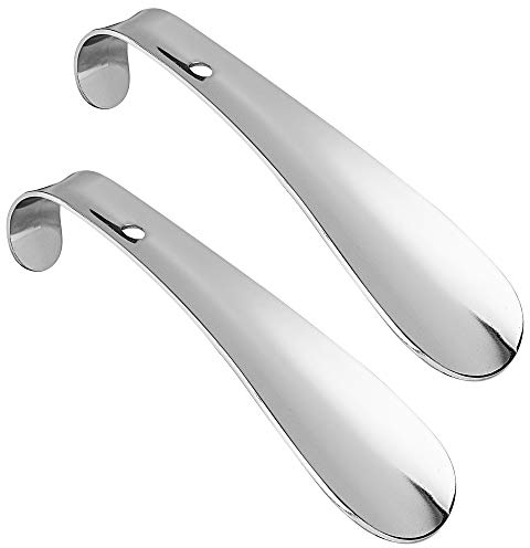 PREMYO 2 Piezas Calzador Pequeño 16 cm de Largo para Zapatos Metálico Acero Robusto Duradero con Gancho Diseño Elegante y Ergonómico de Viaje Cómodo de Usar