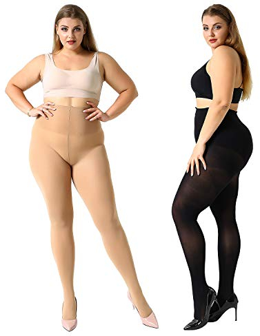 MANZI Damen Strumpfhose Übergröße Stützstrumpfhose Plus Size halbtransparent,XL