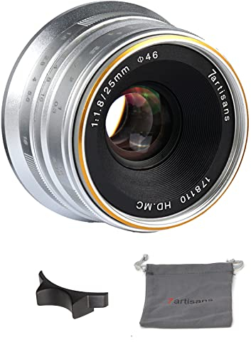 7artisans Objectif fixe manuel F1.8 de 25 mm pour appareils photo M4/3 Panasonic G1 G2 G3 G4 G5 G6 G7 GF1 GF2 GF3 GF5 GF6 GM1 Olympus EMP1 EPM2 E-PL1 E-PL2 E-PL3 E-PL5 (Argent)