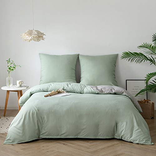 CoutureBridal Bettwäsche 135 x 200 cm Grün Grau Weich Microfaser Wendebettwäsche Set Unifarben Elegant Bettbezug mit Reißverschluss und 1 Kissenbezüge 80 x 80 cm