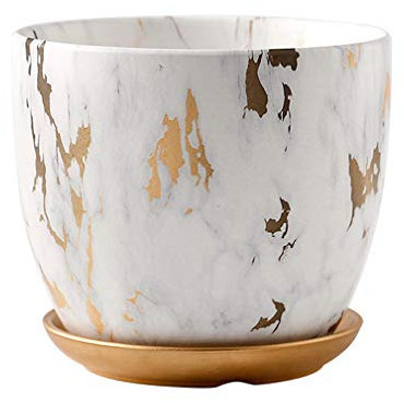 QSQWL Marbre Doré Planteur en Céramique Planters Céramique pour Plantes D'intérieur en Céramique Pot À Fleurs Pots De Plantes en Céramique pour Bureau Décoration,Golden Marble,M