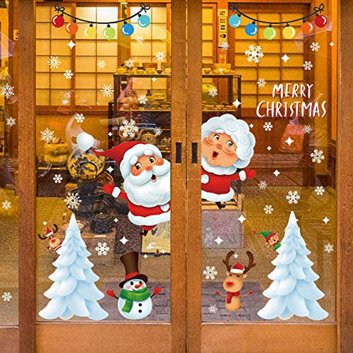 YULOONG Weihnachtsfenster Statische Aufkleber haftet abnehmbare Vinyl Weihnachtsmann Weihnachtsbaum Schneemann Schneeflocke Hirsch DIY Wand Fenster Tür Wandbild Showcase Aufkleber Aufkleber