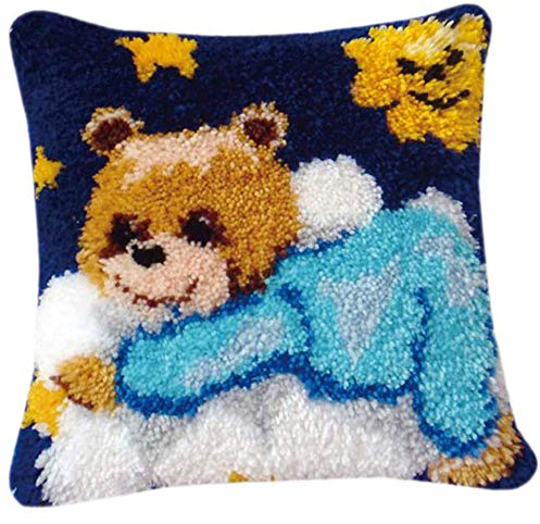 AYYDS Juego de cojines de nudos, juego de anudar uno mismo, juego de ganchos, funda de almohada decorativa, juego de anudar creativo, kit de ganchos para niños y adultos, regalos 40 x 40 cm (oso)