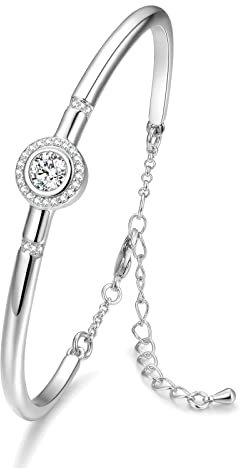 Praelinos Pure Love Bangle Bracelets for Womens Silver Tone Bracelet 18K White Gold Plated Cubic Zirconia Christmas Jewellery Gifts for Women Mom Girls Her