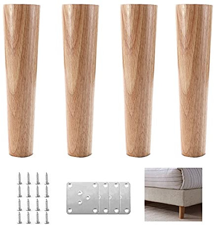 4 Pieds de Meubles Modernes,Pieds de Bureau en Bois de Chêne Massif,Pieds de Canapé Coniques,Pattes de Meuble,Pattes de Cabinet TV,pour Diy Meuble,Accessoires Inclus (20cm/7.87in)