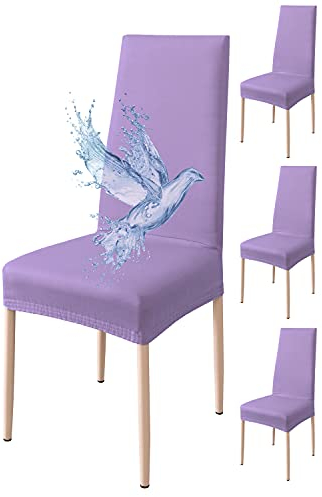 Poligino Stuhlhusse, 4-teilig, wasserdicht, Stuhlbezug, für Esszimmer, dehnbar, universal, leicht zu reinigen (Flieder, 4 Stück)