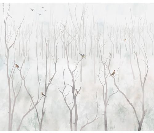 decomonkey - Papier Peint Panoramique Arbre 350x256 cm - Décoration murale moderne – Tapisserie décorative pour chambre salon - Paysage oiseaux animaux plantes nature