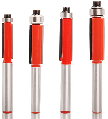 1/4 Inch Shank Flush Trim Bits Set Top End Bearing Router Bit Set, Milling Cutting Diameter Carpenter Woodworking Tools, Gift for DIY and Woodworking Professionals-1/4,5/16,3/8,1/2
