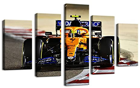 ZHONGYUTONG F1 Auto Leinwand Poster Gerahmt 5 Stück McLaren MCL35M Lando Norris Auto Malerei Wandbilder für Wohnzimmer Dekor (100x55cm)