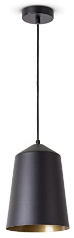 Paco Home Pendelleuchte Wohnzimmer Hängelampe Esstisch Küche Lampenschirm Lampe Industrial Design Textilkabel E27, Lampenart:Pendelleuchte - Schwarz, Farbe: Messing (Ø19.5 cm)