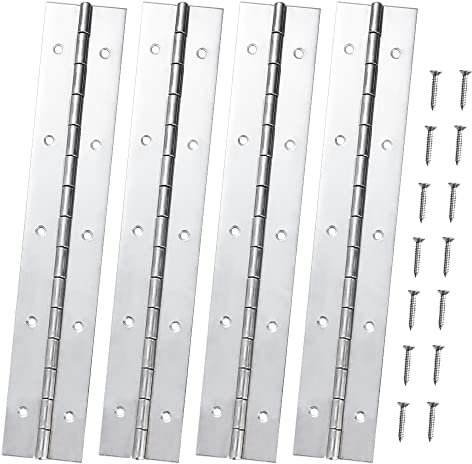 Marine Grade 304 Stainless Steel Piano Hinge, 12X2 Continuous Boat Hinge, 0.06'' Thickness Heavy Duty Polished Finish Long Hinge with Screw for Cabinet, Cabin Door, Stocker Box (4 Pack)