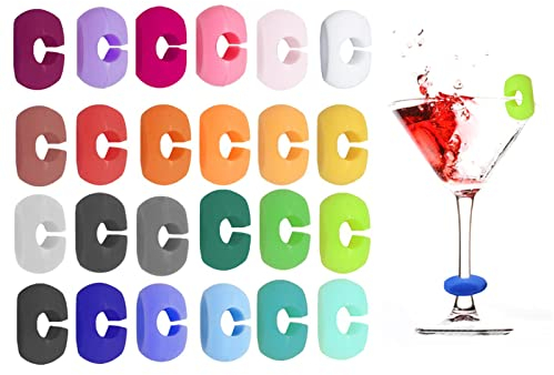 Airtailors Marqueurs à Verre à Vin 24 Couleurs, Marqueurs Silicone Réutilisables pour Verres à Vin, Tasses et Fêtes