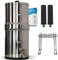 EUROGUARD® Filtre à gravité - Système de Filtration d'eau en Acier Inoxydable 304, 8,5 L, 2 filtres à Charbon Actif, Robinet 100% INOX avec Support en Acier Inoxydable