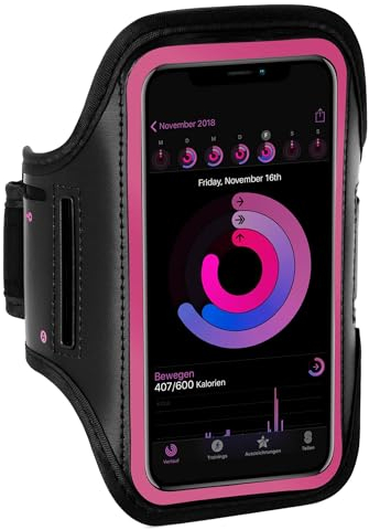 ONEFLOW Sportarmband Handy kompatibel mit Apple iPhone 14 Pro Armtasche Fitness Armband Sport Laufarmband Outdoor Handyhülle Joggen Arm Halterung Smartphone Handytasche, Pink